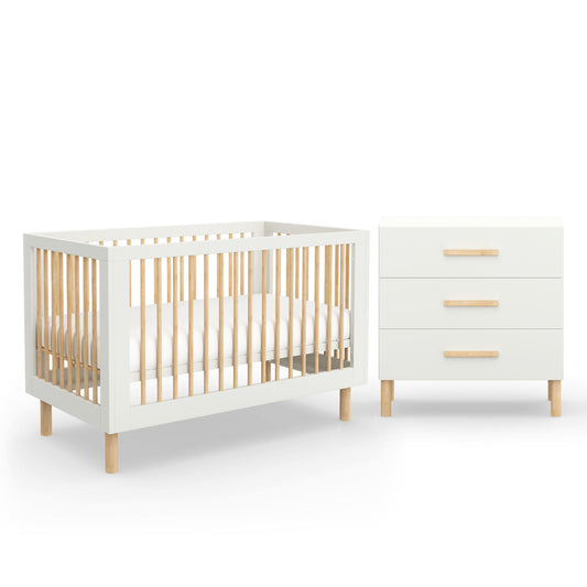 Torquay Cot & Chest Nursery Package - White/Natural