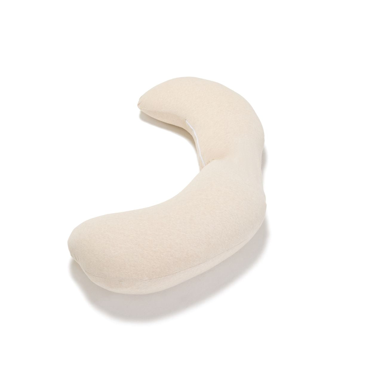 A curved, U-shaped baby nursing pillow in a soft cream or off-white fabric, shown on a clean white background with a soft shadow.